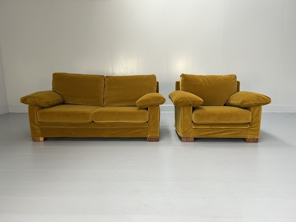 Flexform “Cushion Arm” 2.5 Seat Sofa & Armchair – In Mustard Gold Velvet photo furniture