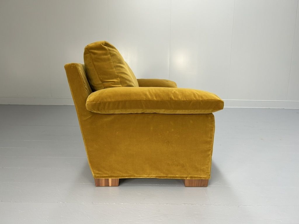 Flexform “Cushion Arm” 2.5 Seat Sofa & Armchair – In Mustard Gold Velvet photo vinterior
