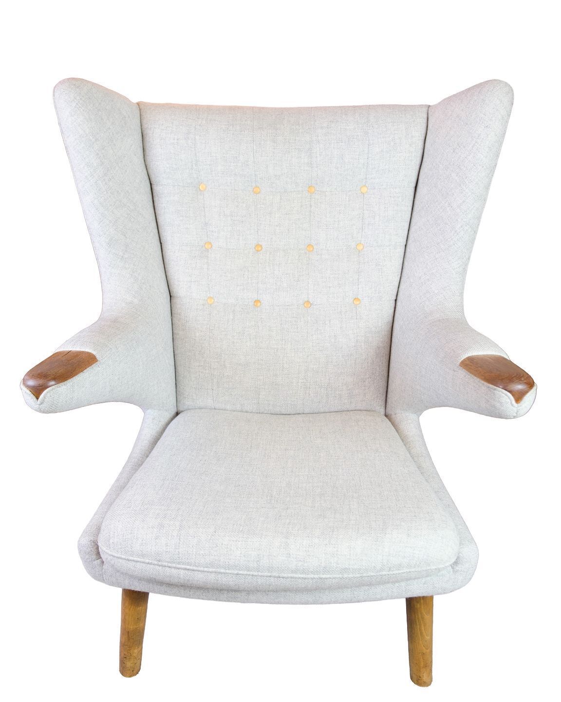Papa Bear Chair Model Ap 19 In Light Gray Hallingdal Fabric & Teak By Hans J. Wegner Pp Furniture