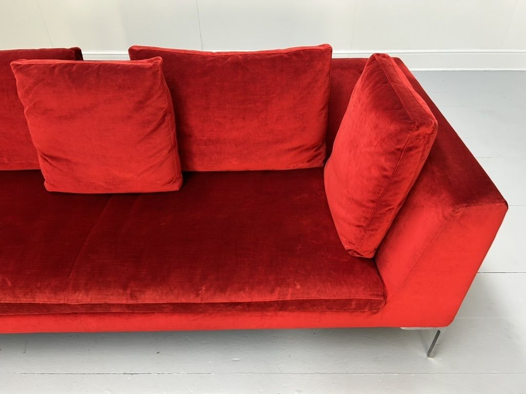 Furniture B&B Italia “Charles Ch230” Sofa & “Ch150p” Bench Ottoman – In Red Velvet photo