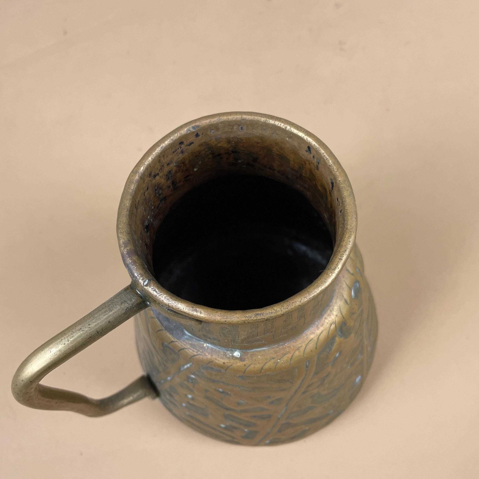 photo for sale Antique Metal Gold Middle East Patterned Brass Plant Pot Vase Jug Planter Jardiniere Handmade Engraved Etched Intricate Vintage Decorative