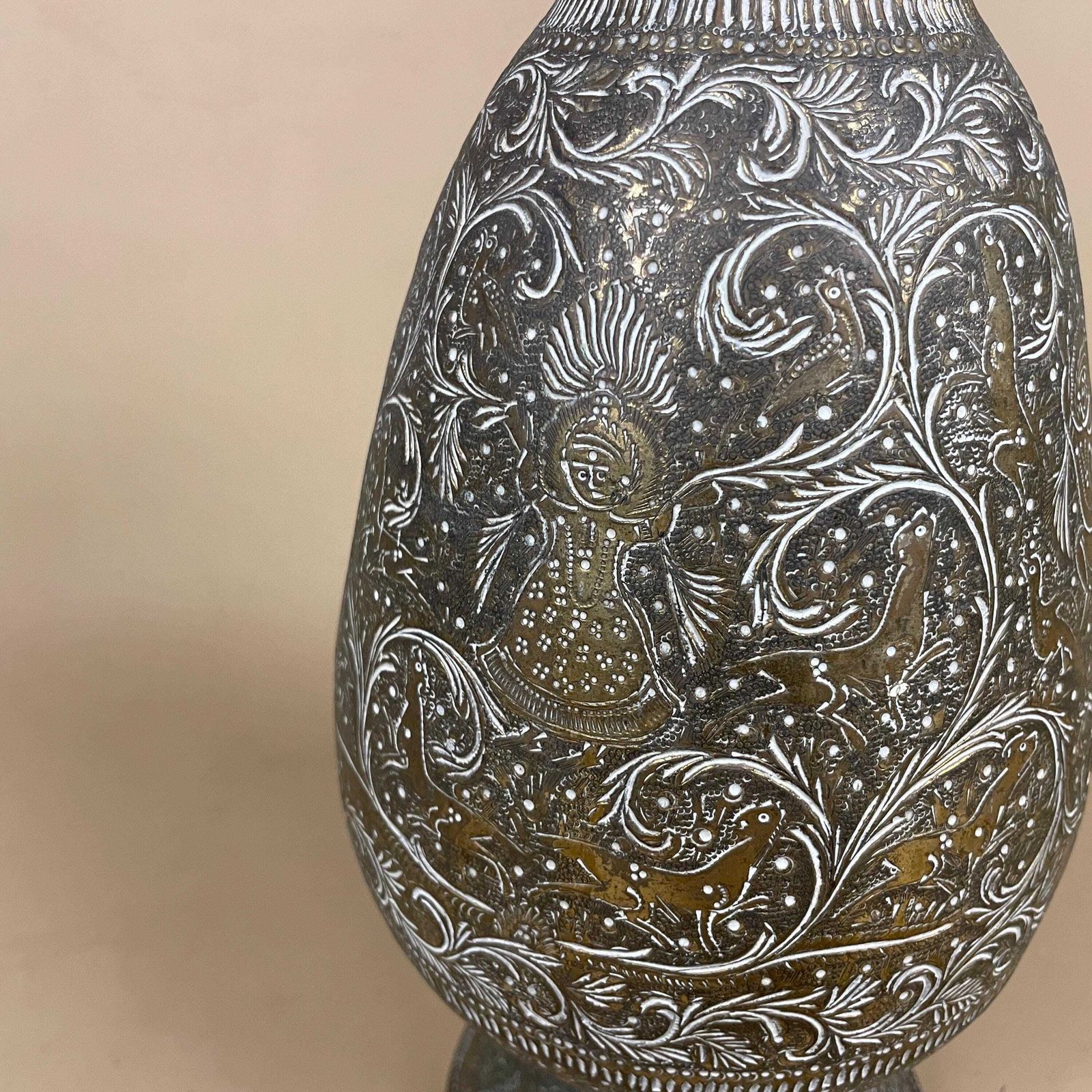 Antique Metal Gold Indian Patterned Brass Plant Pot Vase Jug Planter Jardiniere Handmade Engraved Etched Intricate Vintage Decorative Asian photo buy