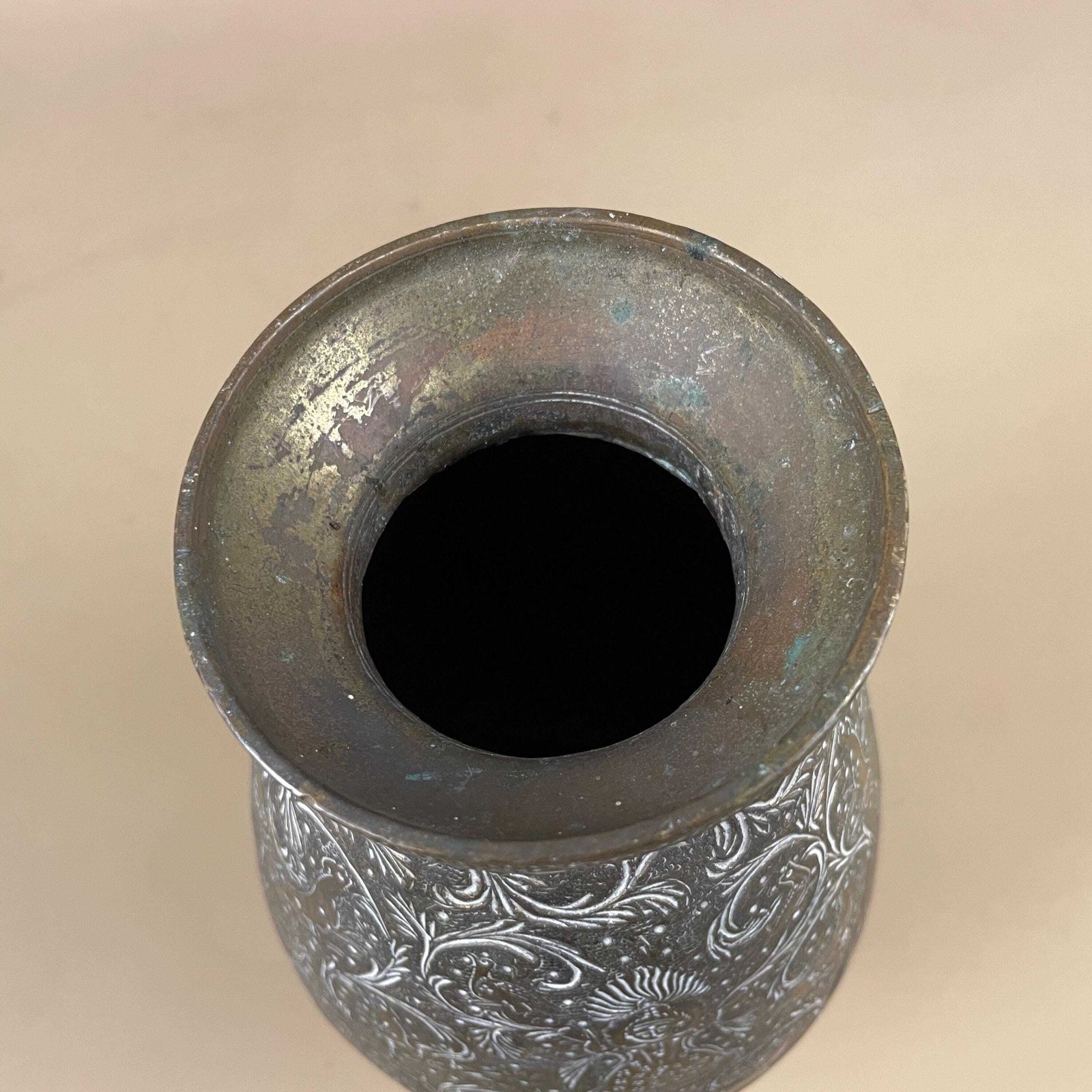 photo for sale Antique Metal Gold Indian Patterned Brass Plant Pot Vase Jug Planter Jardiniere Handmade Engraved Etched Intricate Vintage Decorative Asian