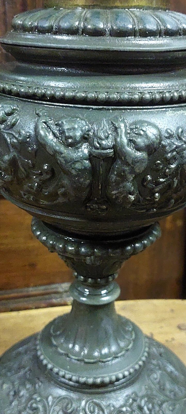 Antique Oil Light 19th Century Antimony Worked Glass Lamp photo vinterior