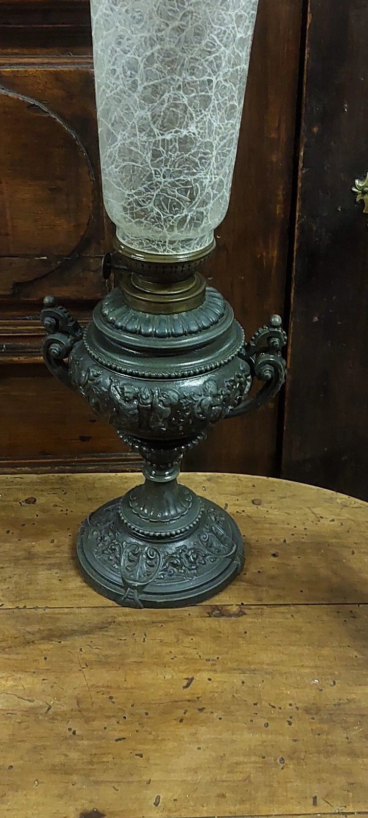 Antique Oil Light 19th Century Antimony Worked Glass Lamp photo buy