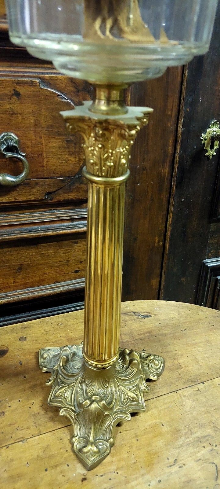 Antique Oil Light Gilded Bronze Painted Glass 19th Century Original photo buy