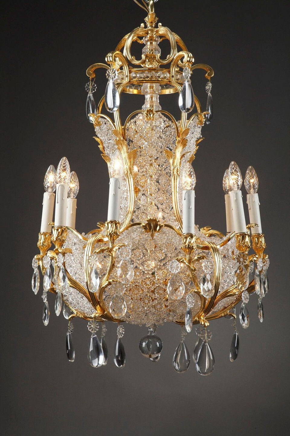 Crystal And Gilded Bronze Corbeille Chandelier, Late 19th Century