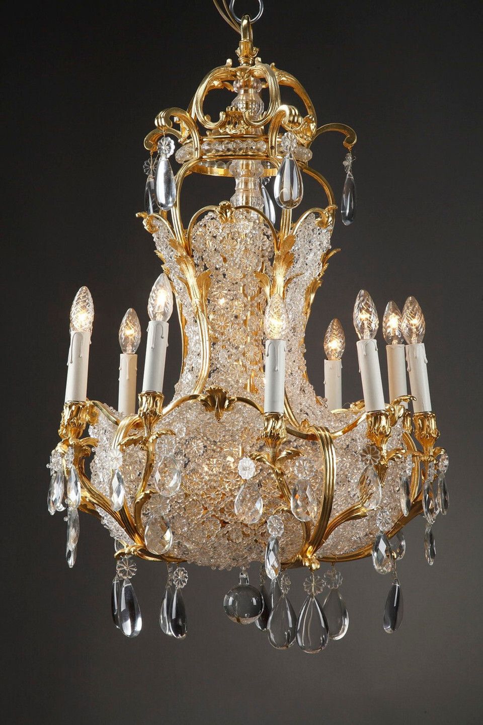 Crystal And Gilded Bronze Corbeille Chandelier, Late 19th Century photo furniture