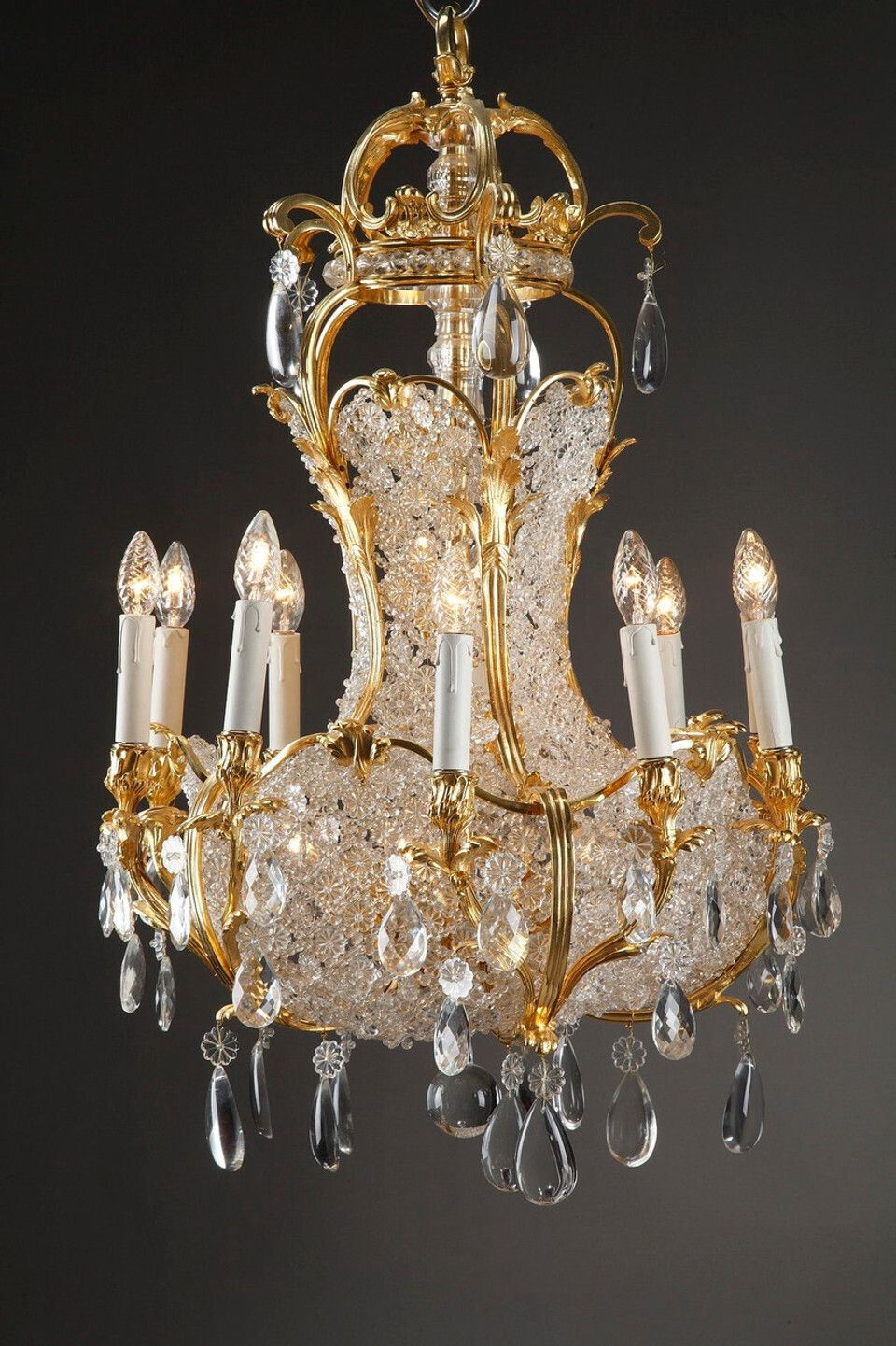 Crystal And Gilded Bronze Corbeille Chandelier, Late 19th Century photo 10180.0