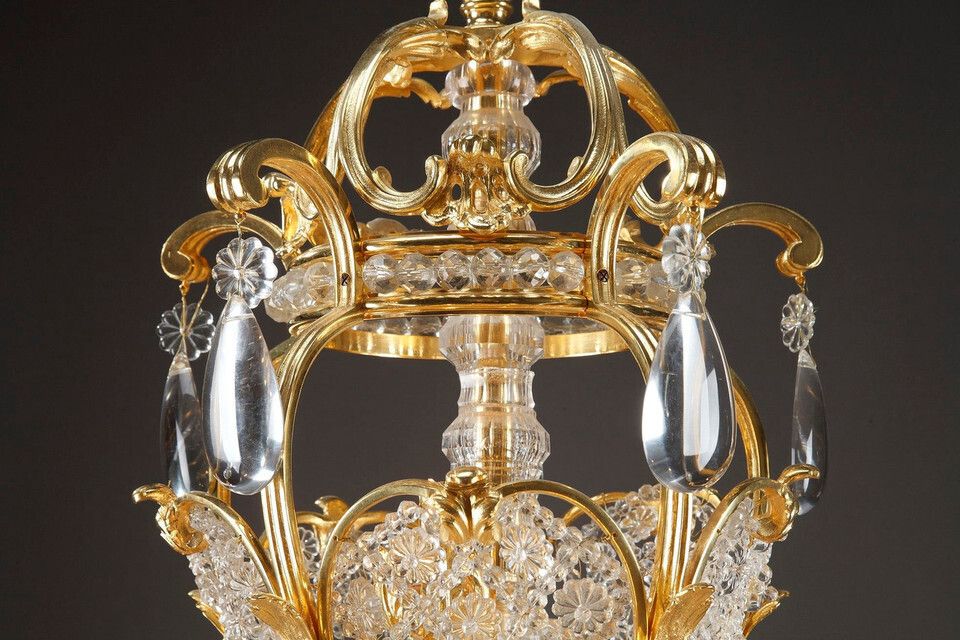 photo furniture Crystal And Gilded Bronze Corbeille Chandelier, Late 19th Century