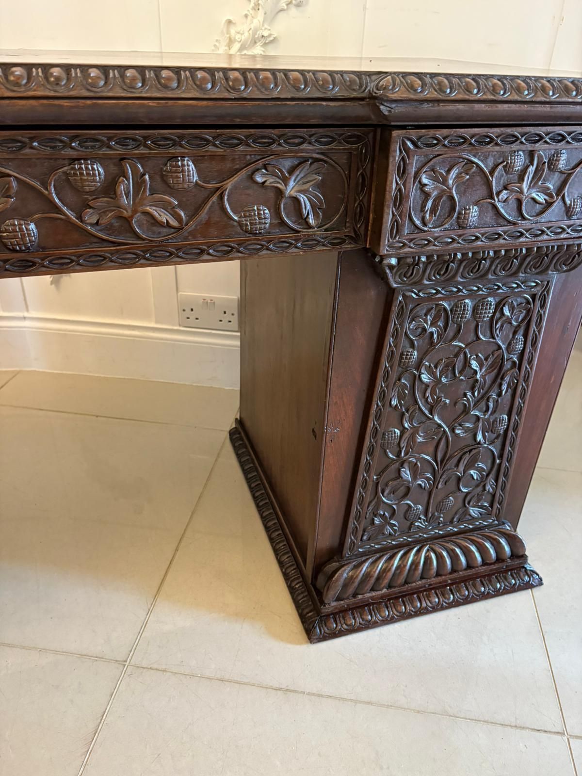 Antique Ornate Small Carved Anglo Indian Padauk Inverted Breakfront Pedestal Sideboard photo vintage
