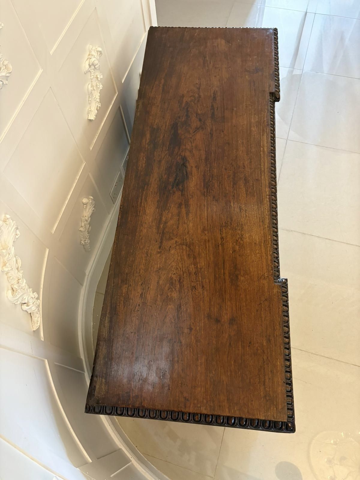 photo buy Antique Ornate Small Carved Anglo Indian Padauk Inverted Breakfront Pedestal Sideboard