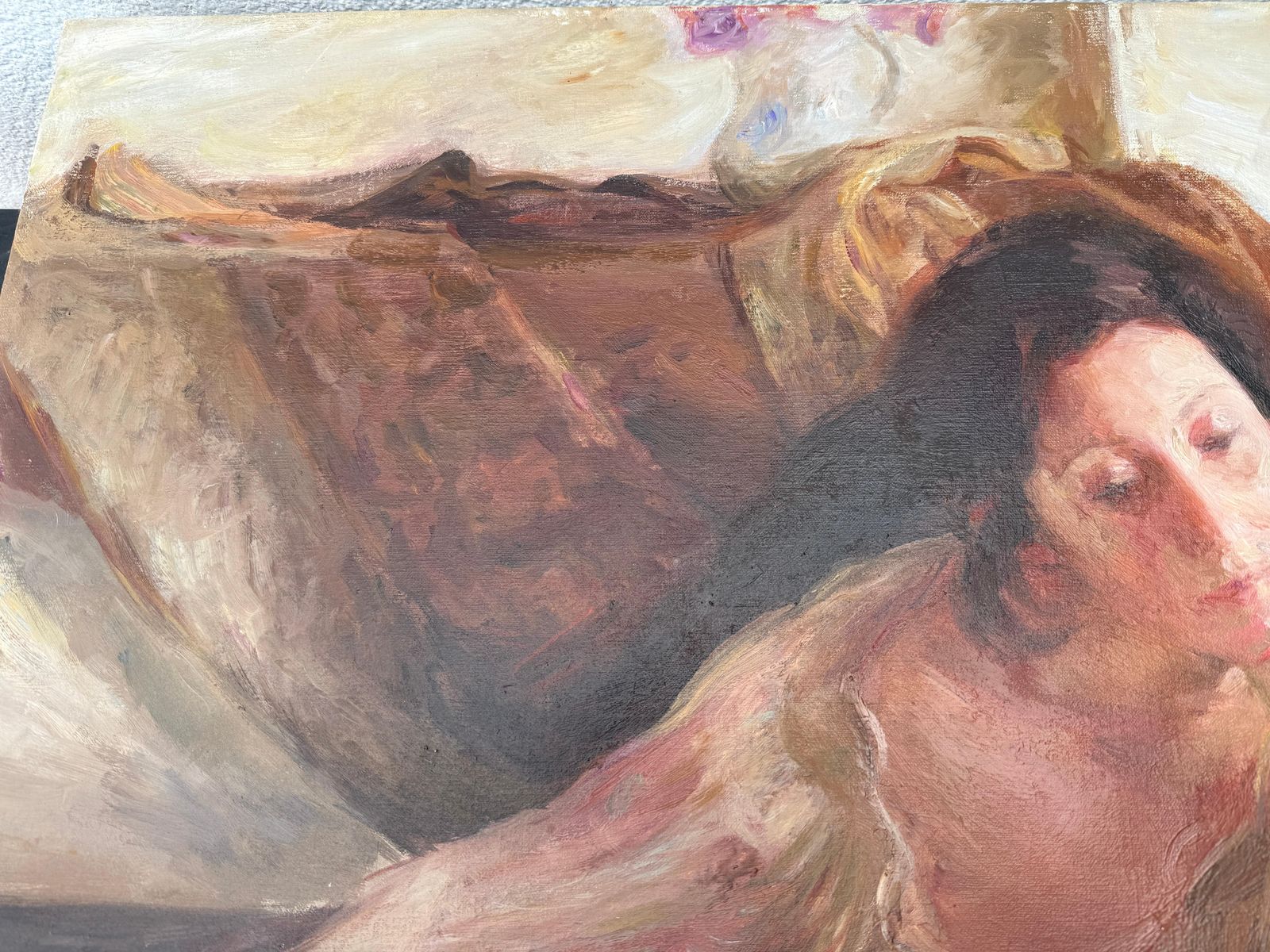 Beltran Bofill Reclining Woman With Flowers Oil On Canvas Painting photo buy