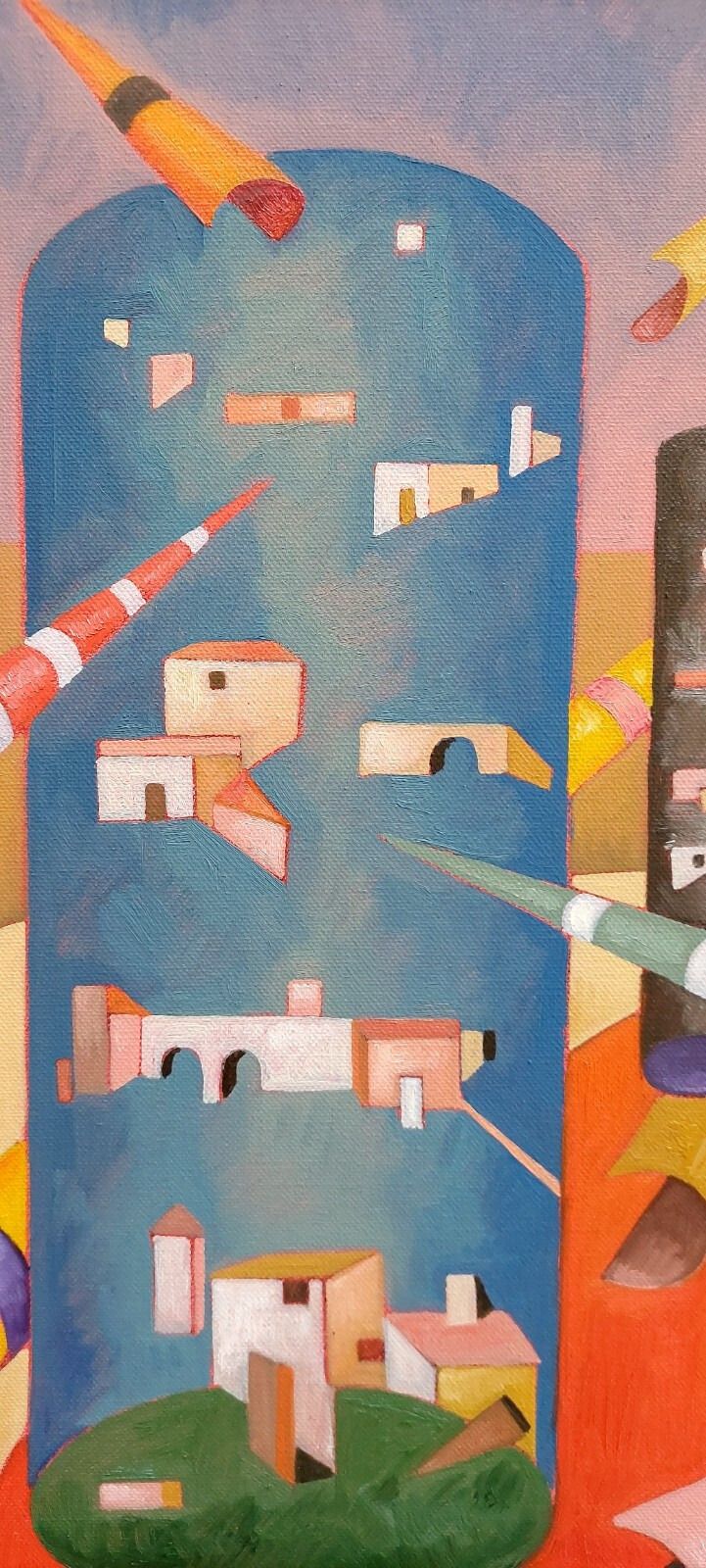 Franco Balleri Abstract Painting Oil On Canvas 'Le Case Alte' 2008 photo buy