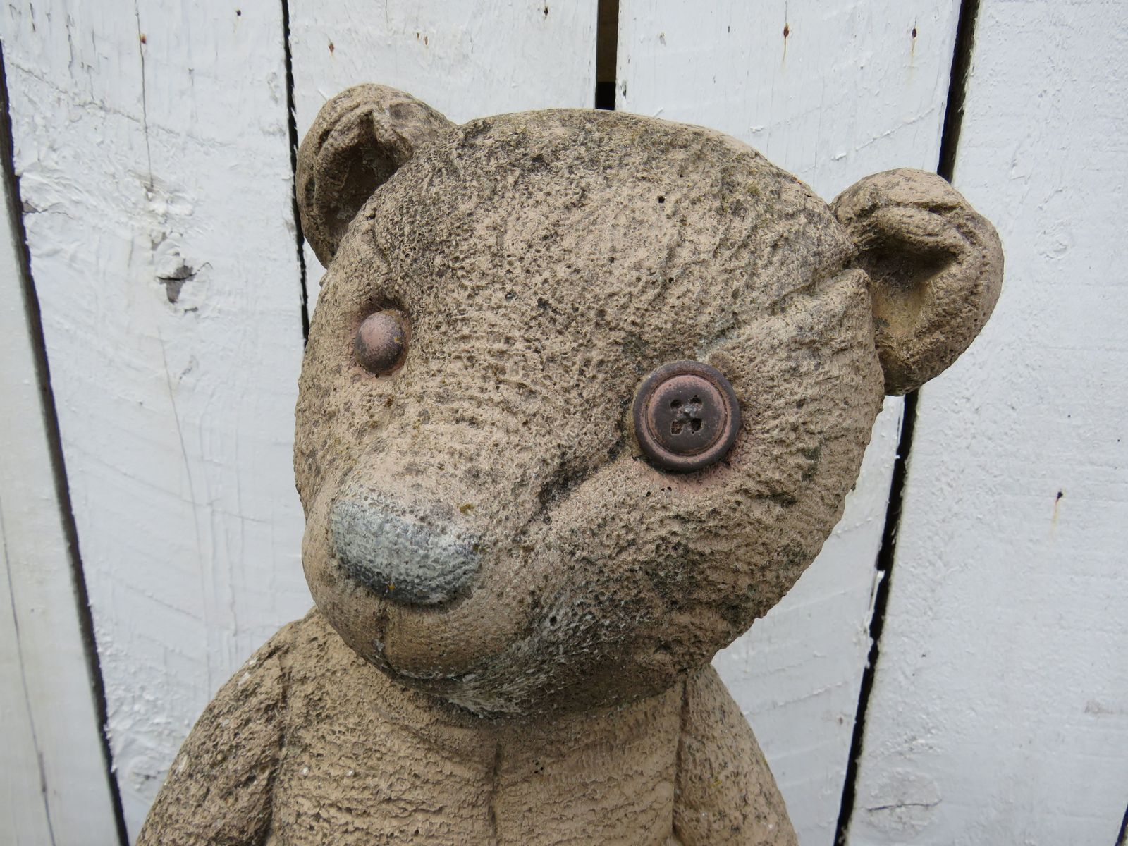 Vintage English Weathered Garden Teddy Ornament photo for sale