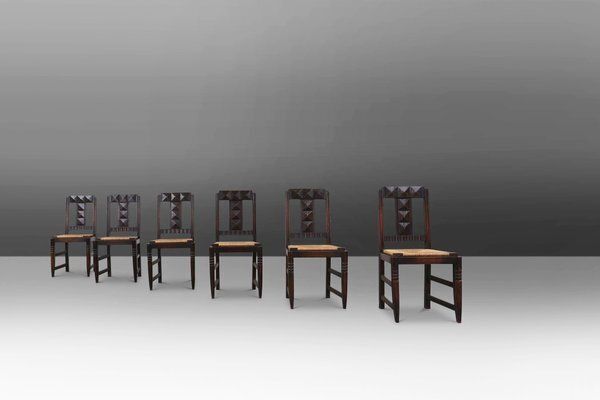 Art Deco Dining Chairs In Oak And Wicker Attributed To Victor Coutray, France, 1940s, Set Of 6 photo Furniture