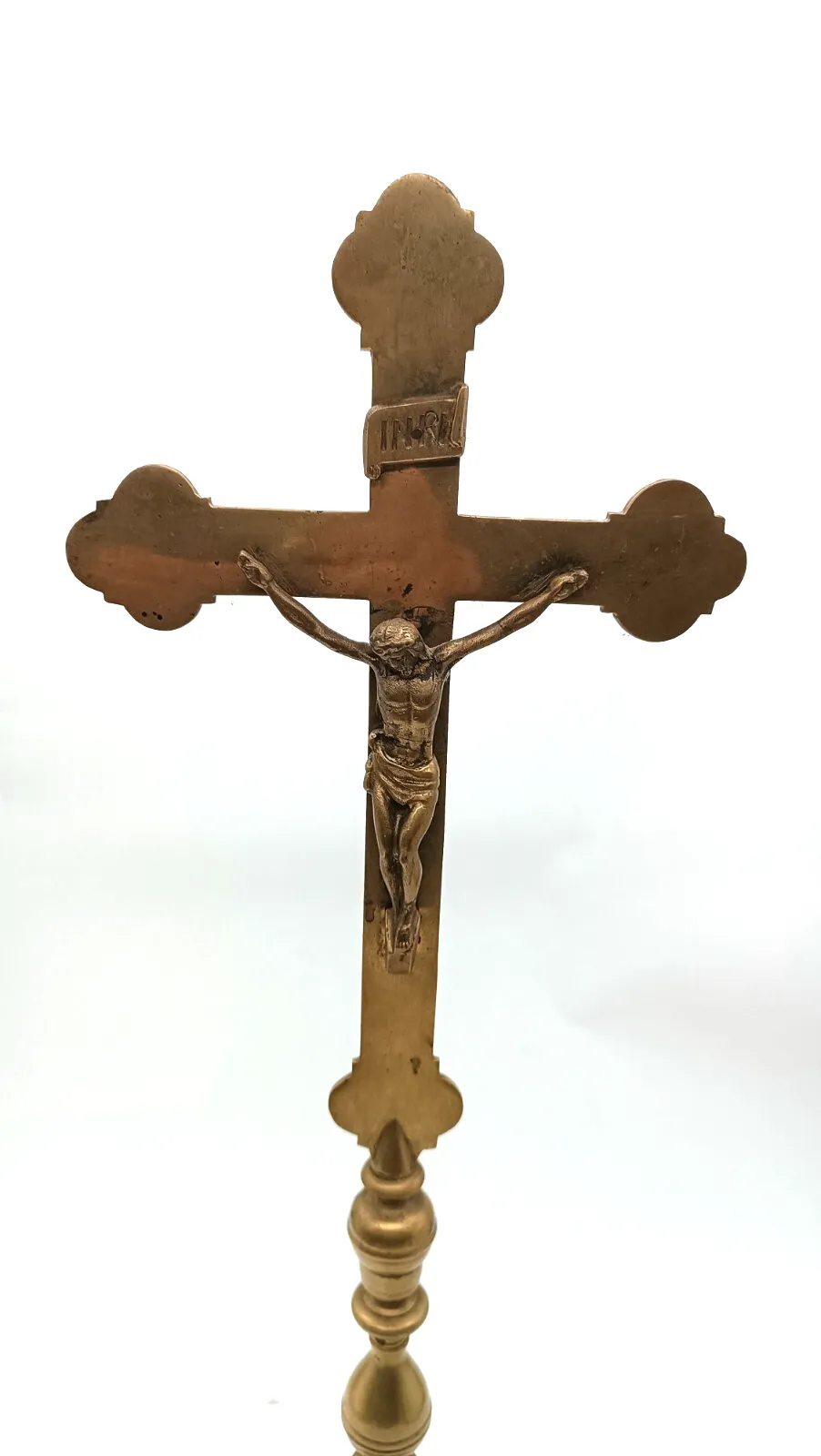 Antique Cross Bronze Candlestick With Christ Ancient Bronze Candlestick Cross Crist photo for sale
