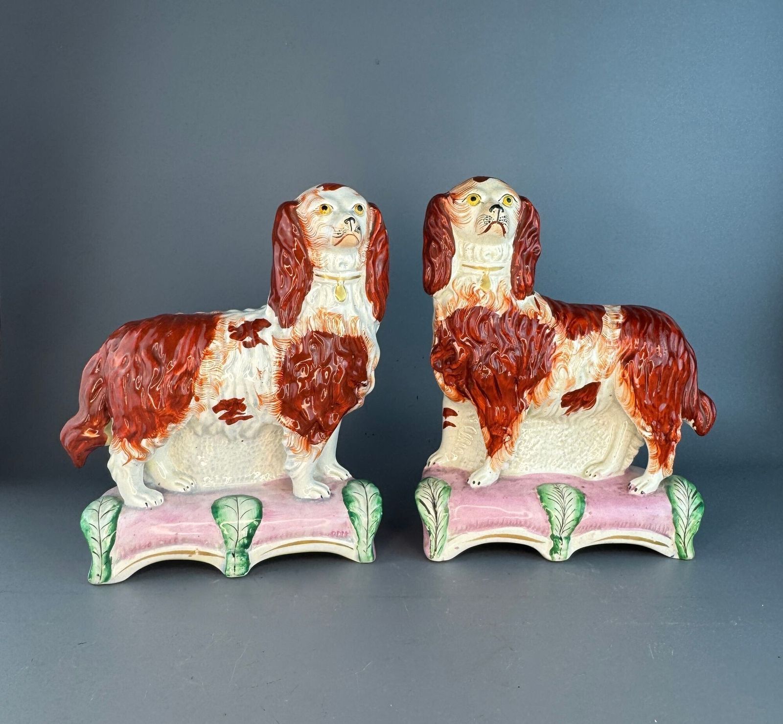 Majesty & Grace, A Good Pair Of Staffordshire Spaniels Circa 1845