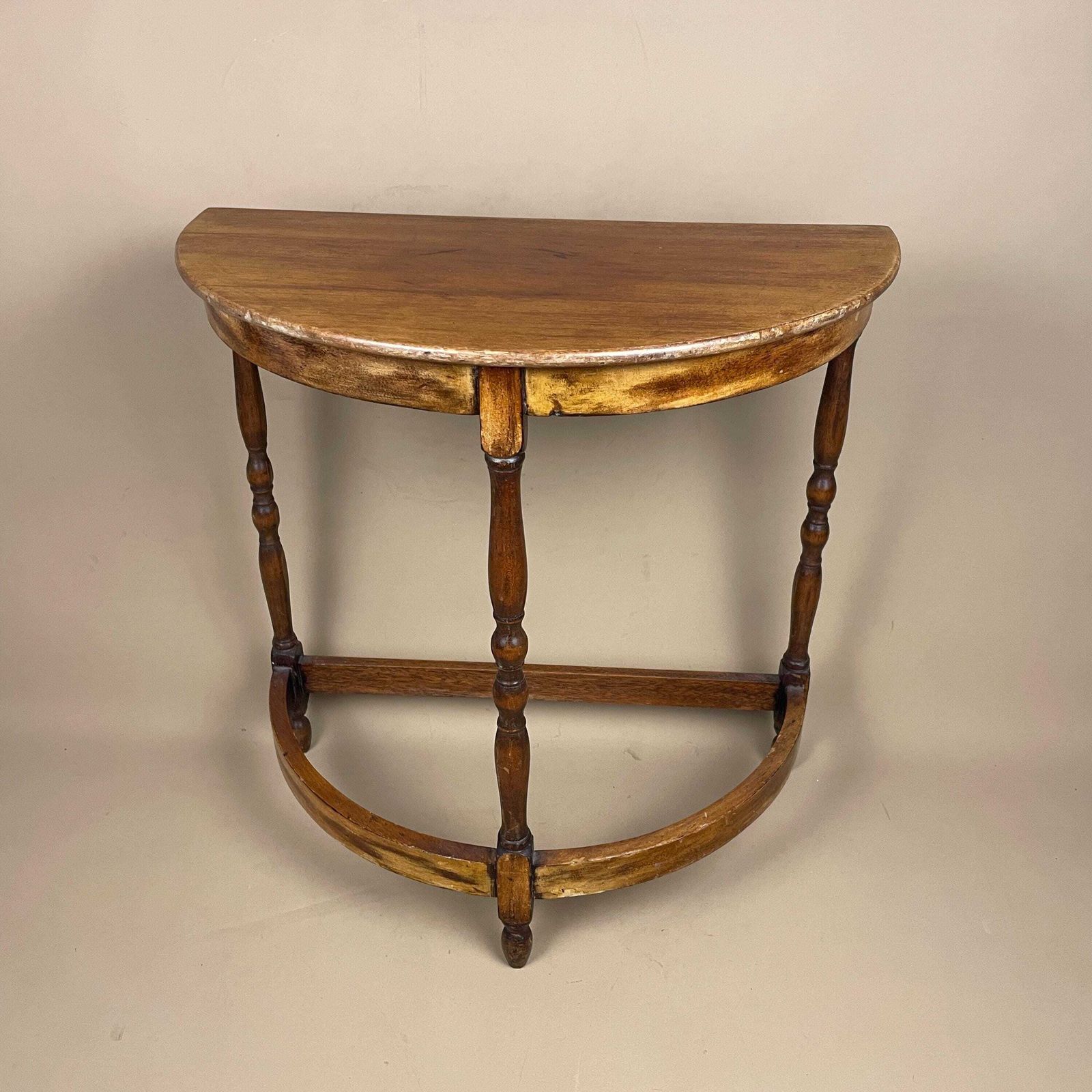 Vintage Semi Circle Console Table 1960s Brown Wooden Side Hallway Plant Stand Display Table Mid Century