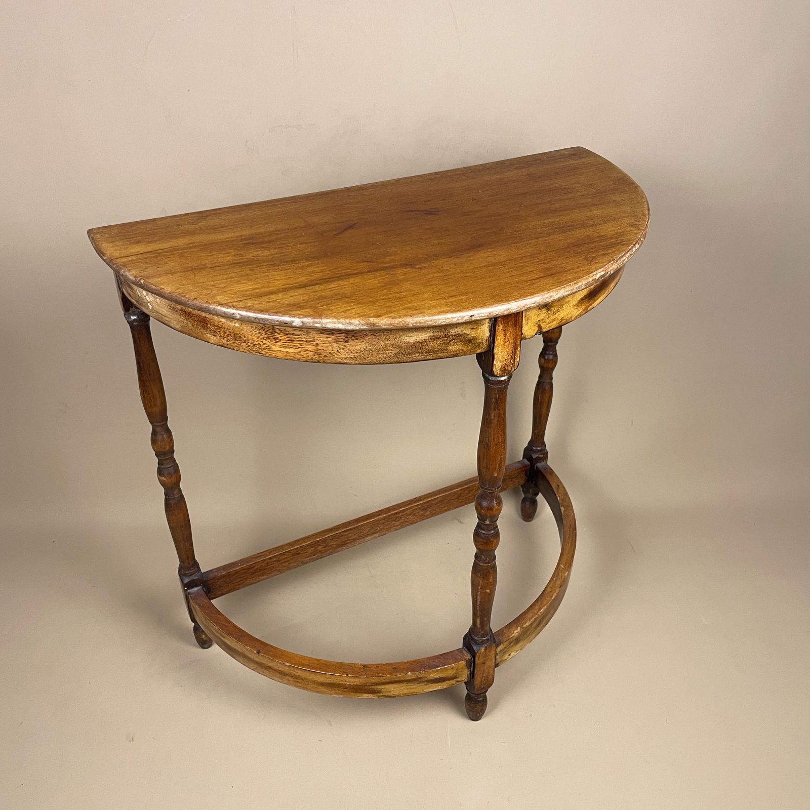 Vintage Semi Circle Console Table 1960s Brown Wooden Side Hallway Plant Stand Display Table Mid Century photo Furniture