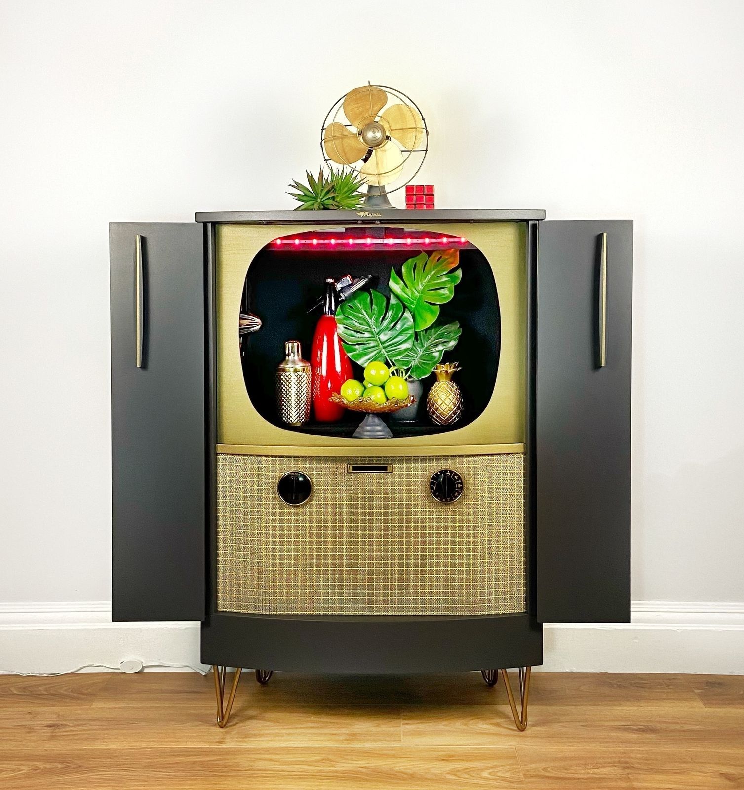 Cocktail Cabinet, Bespoke Unique Conversion From A 1950’s Majestic Vintage Tv
