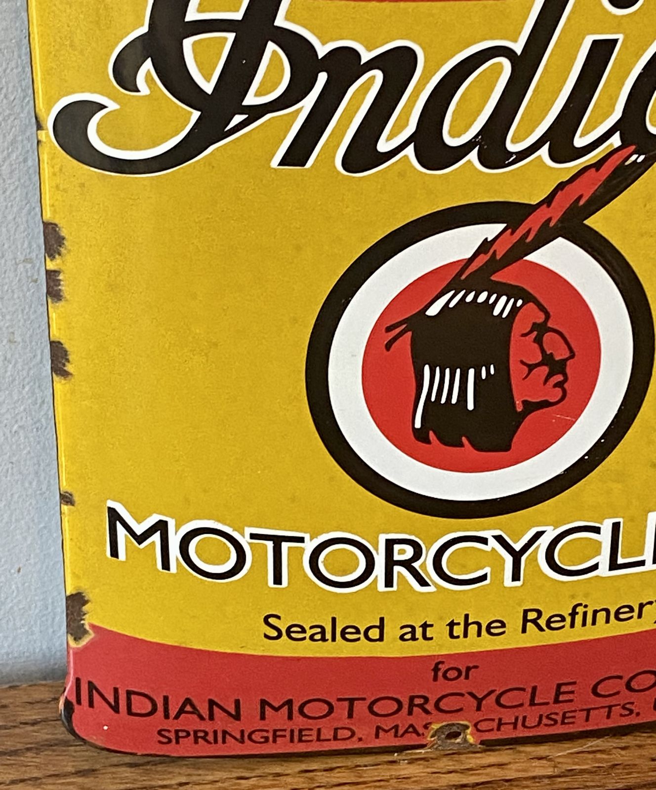 Rare Indian Motorcycle Oil Can Advertising Sign Enamel Motorbike Dealer Dealership Metal Sign Scout Indian Chief Indian Bobber Springfield photo 225.0