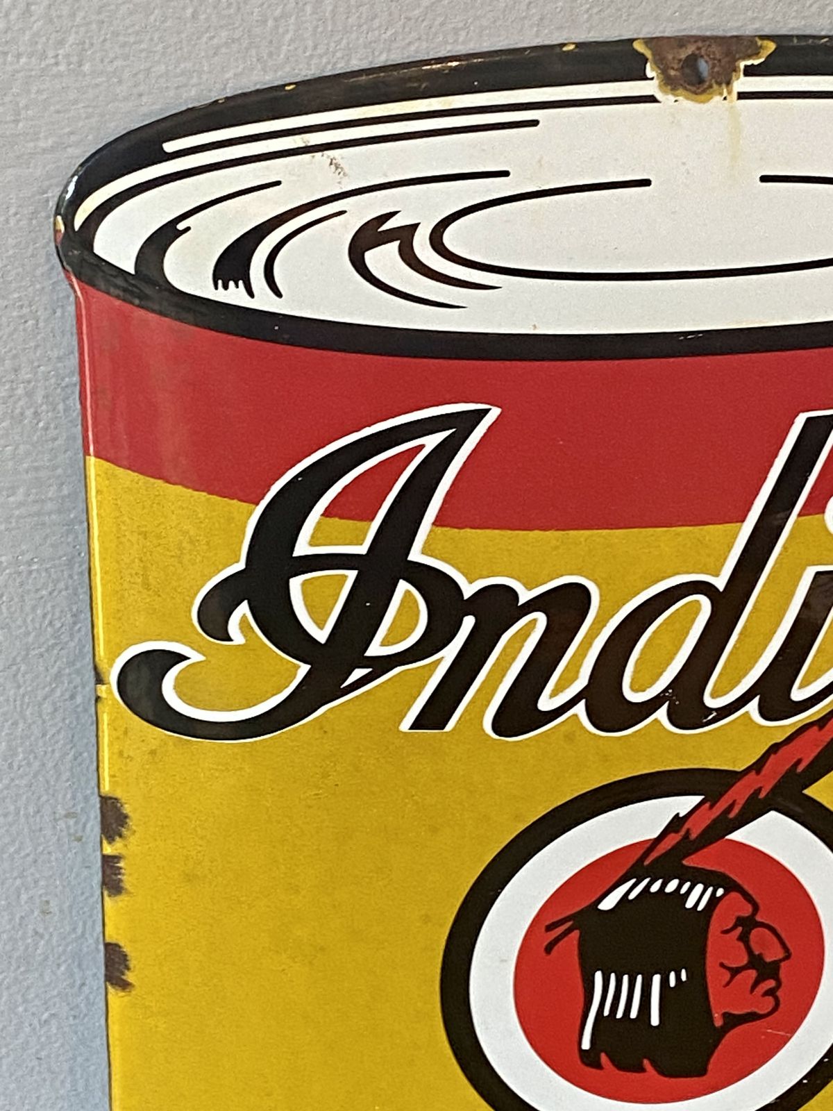 Rare Indian Motorcycle Oil Can Advertising Sign Enamel Motorbike Dealer Dealership Metal Sign Scout Indian Chief Indian Bobber Springfield photo Home Decor