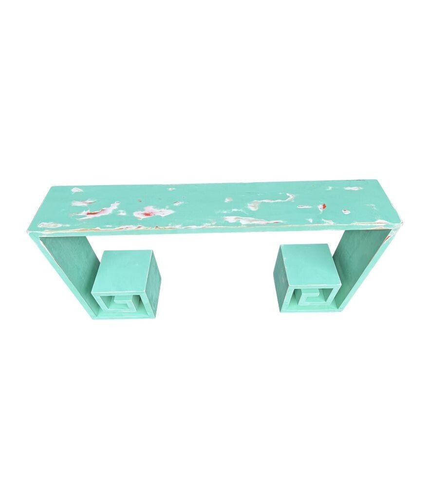 Furniture A 1970s Table With Greek Key Design, In Distressed Beach Finish photo