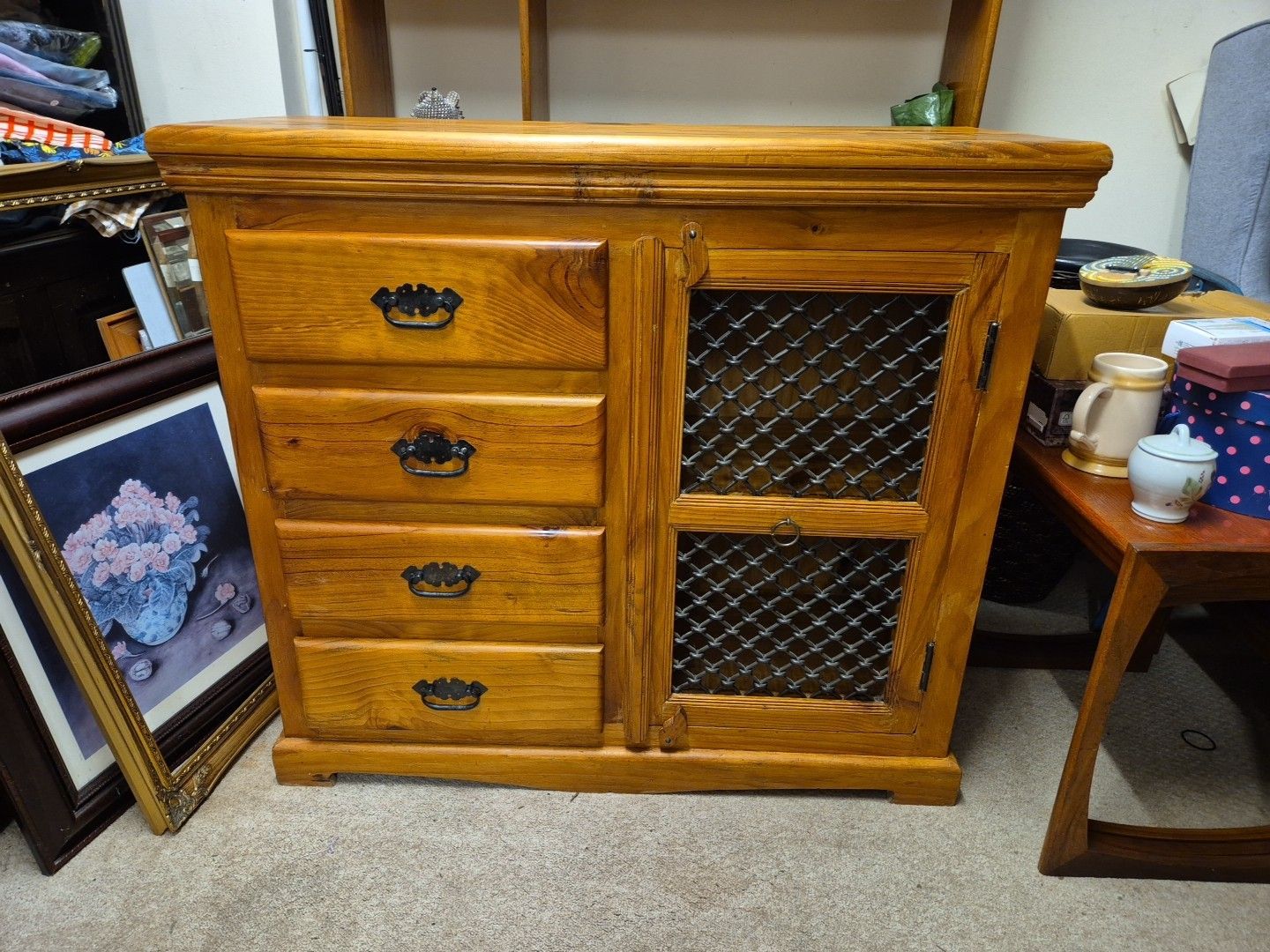 210.0 Gorgeous Solid Wood & Cast Iron Cupboard/Sideboard With 4 Drawers photo