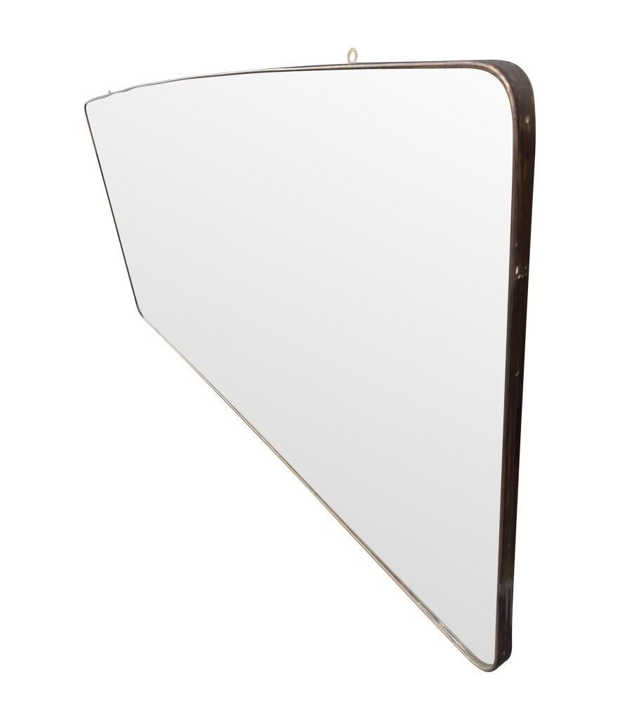 A Large Orignal 1950s Italian Brass Framed Landscape Mirror With Curved Corners photo buy