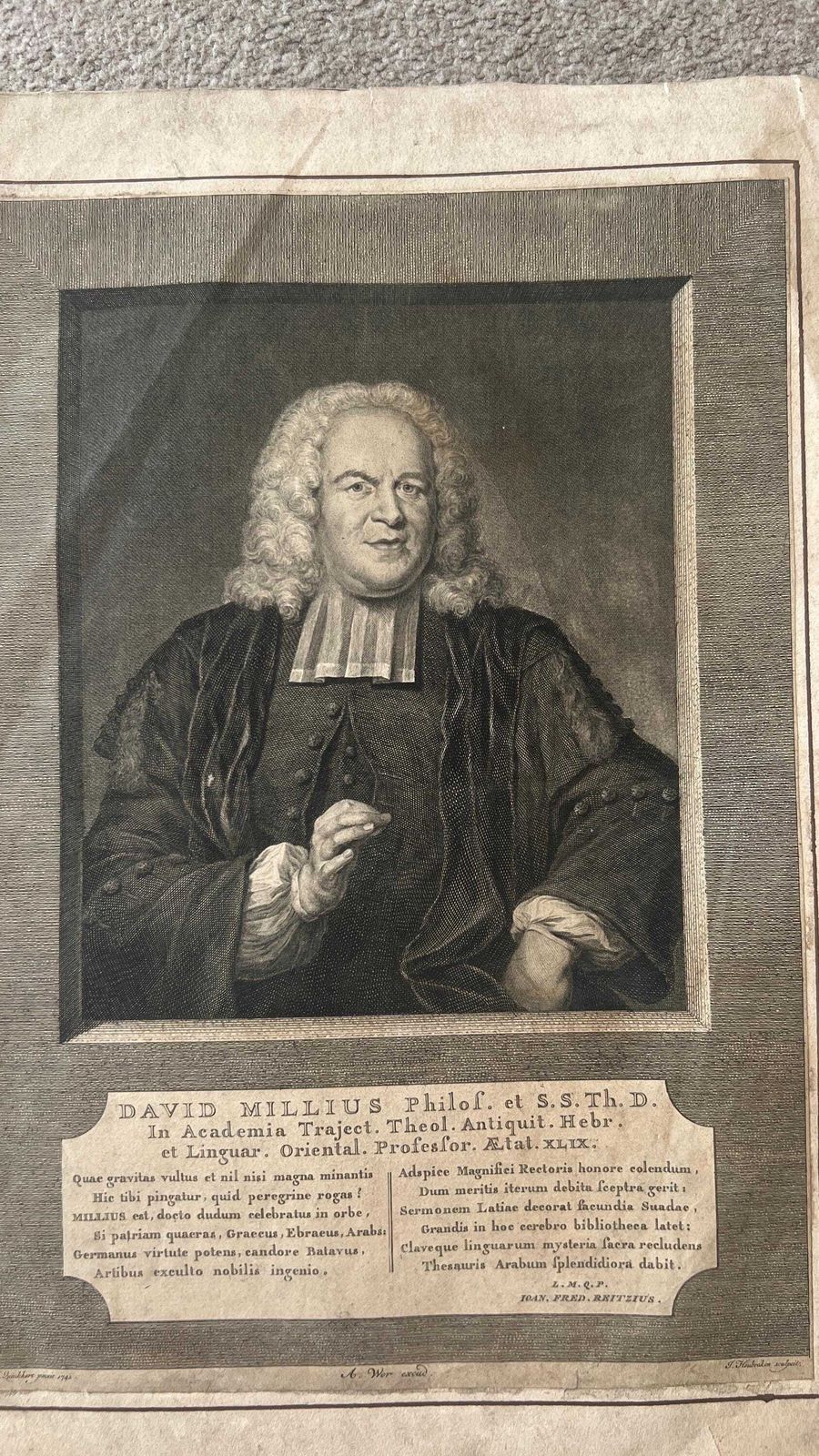 1742 Portrait Etching Of David Millius By J. Houbraken After Jan Maurits Quinkhard photo furniture