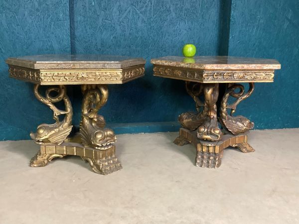 A Near Pair Of Antique Mythlogical Side Tables