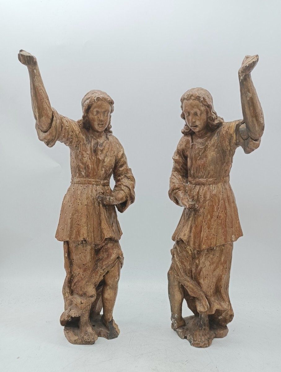 Antique Pair Golden Wood Sculptures Angels photo furniture