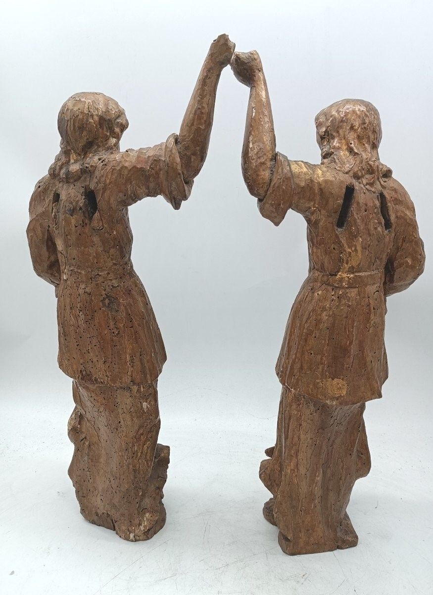 Antique Pair Golden Wood Sculptures Angels photo for sale