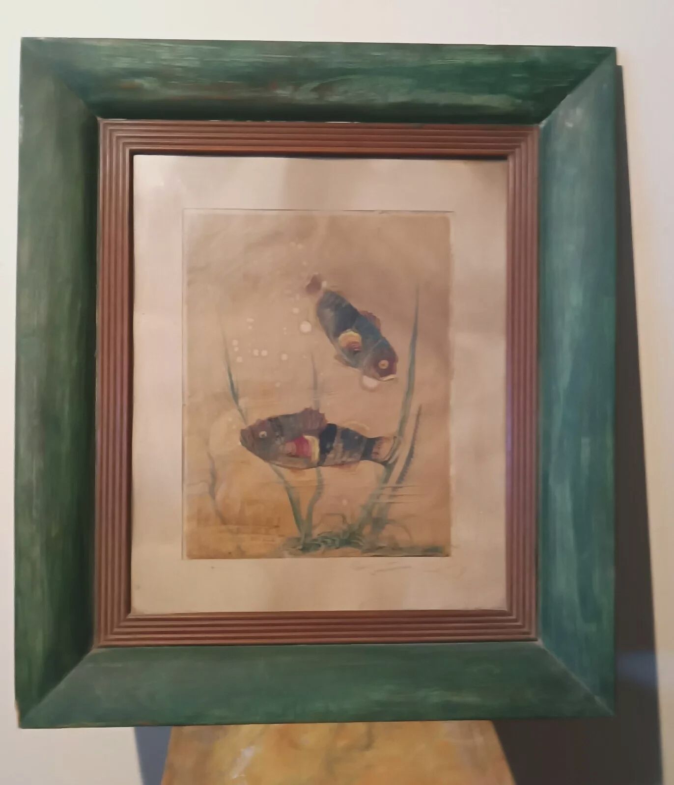 Mixed Media Painting Fish Silvio Polloni (Florence 1888 1972) Wooden Frame
