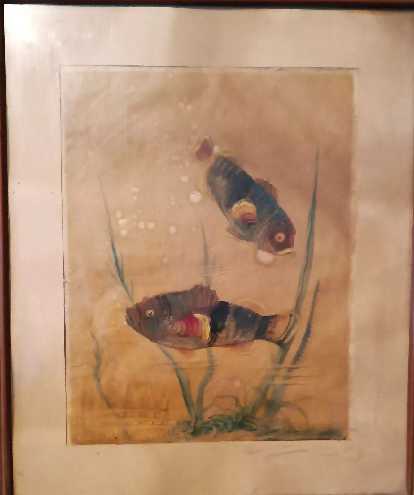 Mixed Media Painting Fish Silvio Polloni (Florence 1888 1972) Wooden Frame photo for sale