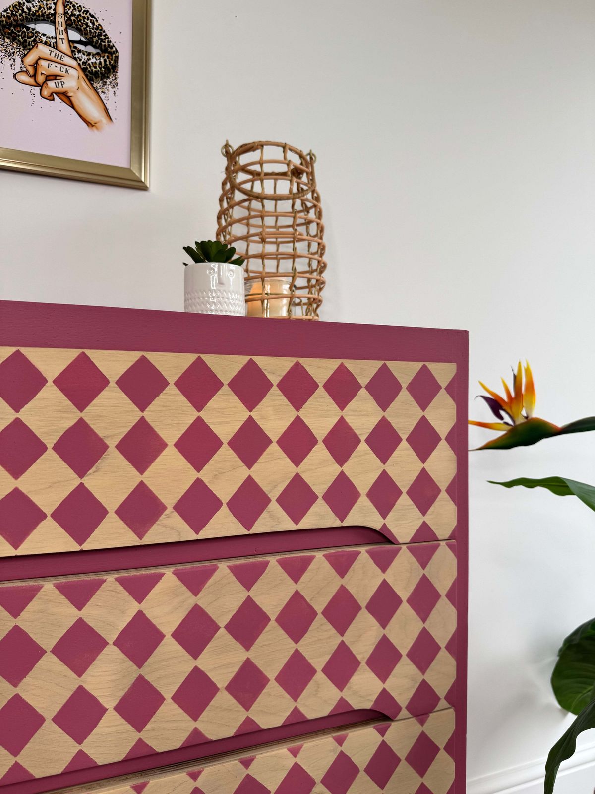 Bright Pink Retro Patterned Chest Of Drawers photo buy