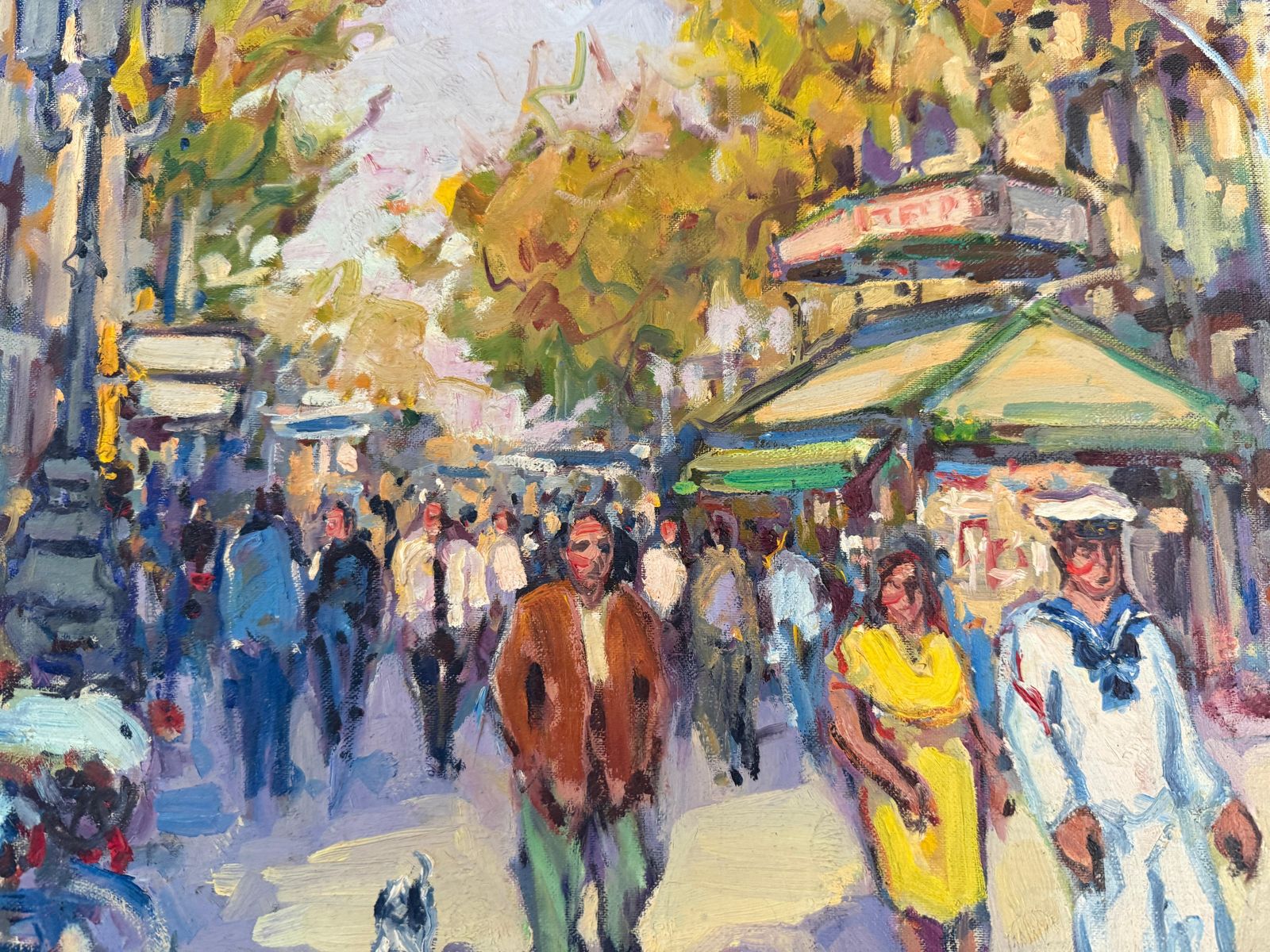 Pepe Antequera La Rambla Barcelona Spain Oil On Canvas Painting European Art C.1980 photo buy