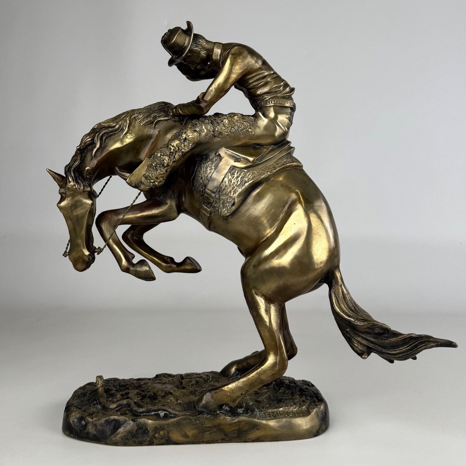 Antique 20th Century Brass Sculpture By Frederic Remington photo furniture