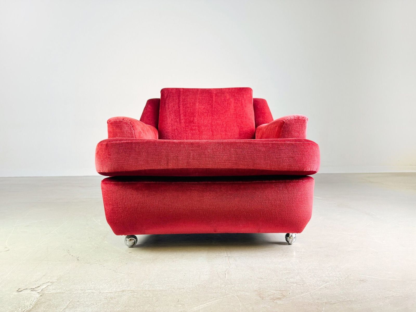 photo for sale Set Of 2 Mid   Century Vintage Armchairs Red Velvet Retro