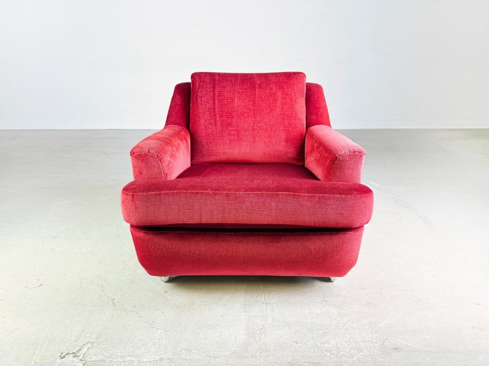 Furniture Set Of 2 Mid   Century Vintage Armchairs Red Velvet Retro photo