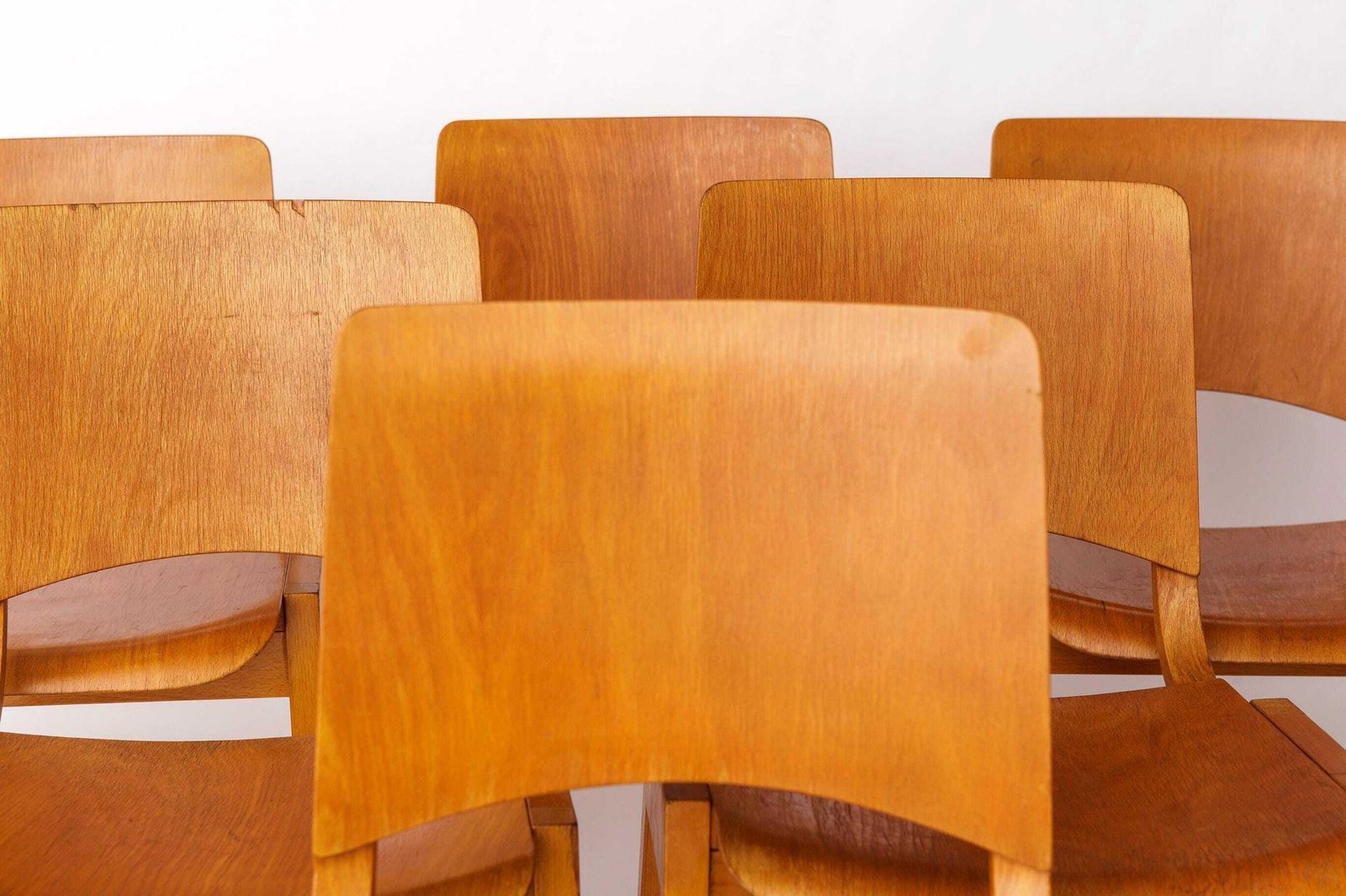 Set Of 6 Wilkhahn Stackable Chairs – Beech Wood – Germany 1970s – Vintage Seating photo for sale