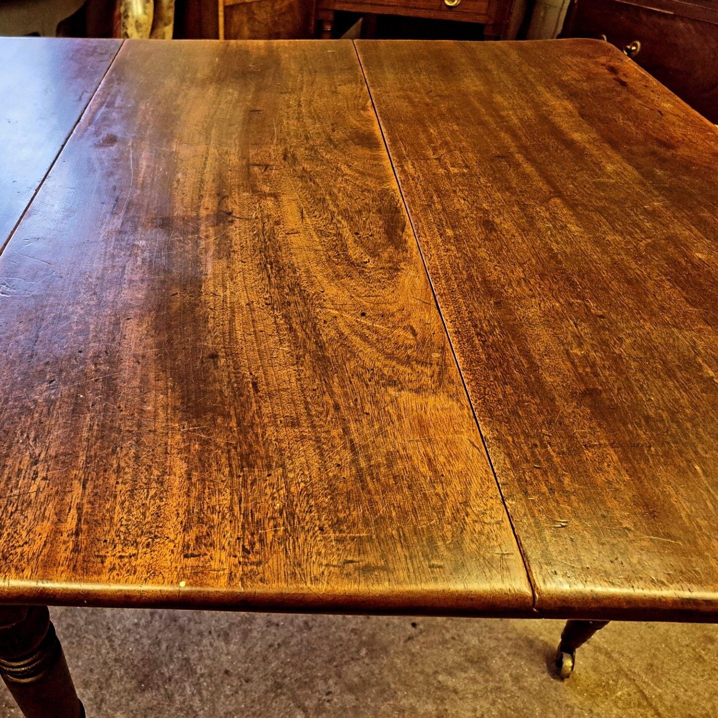 photo for sale Fab Circa 1820 Regency Pembroke Mahogany Table On Turned Legs And Brass Castors