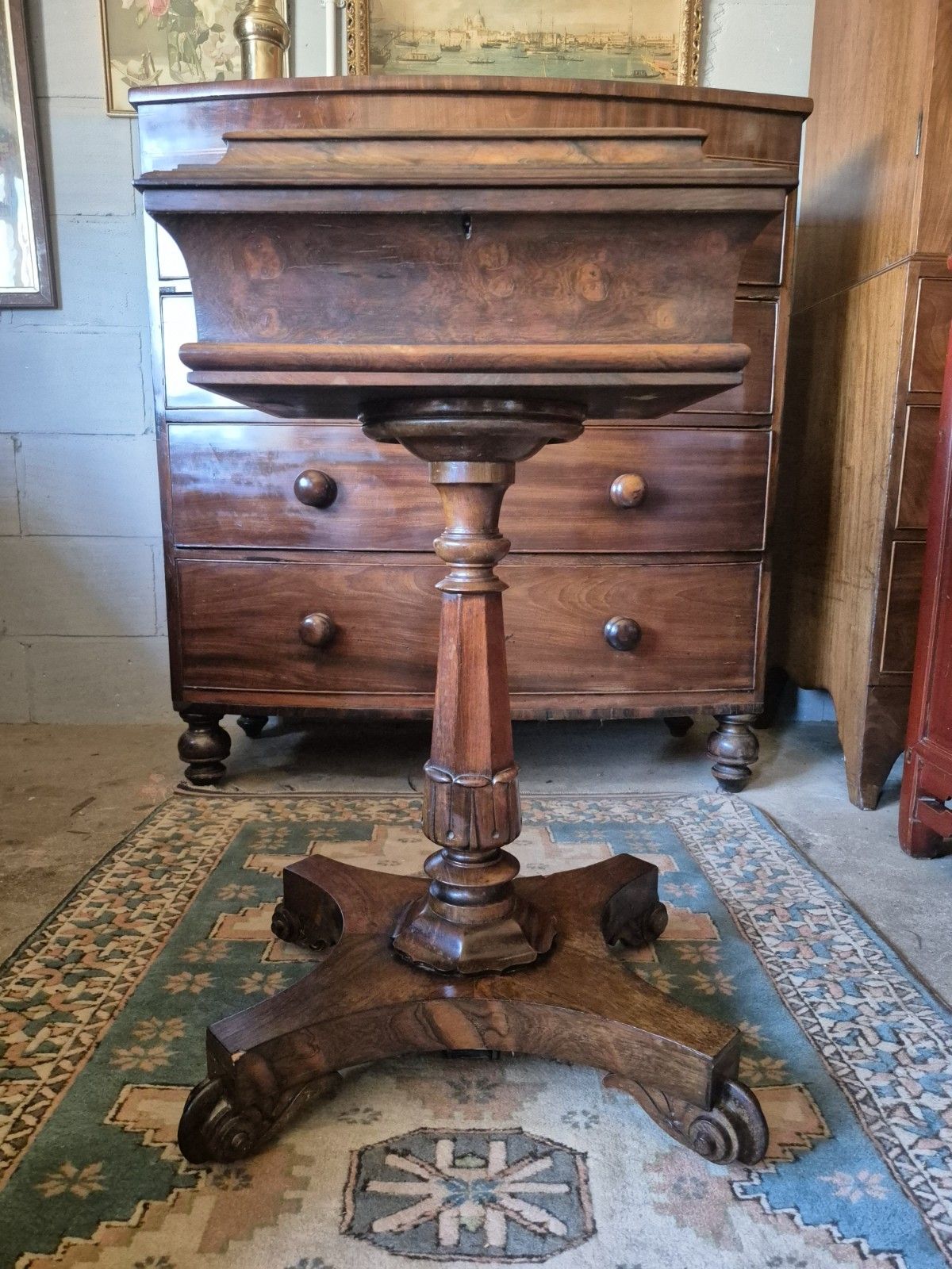 Ravishing Regency 1820 Sarcophagus  Rosewood Pedestal Teapoy Quatreform Platform