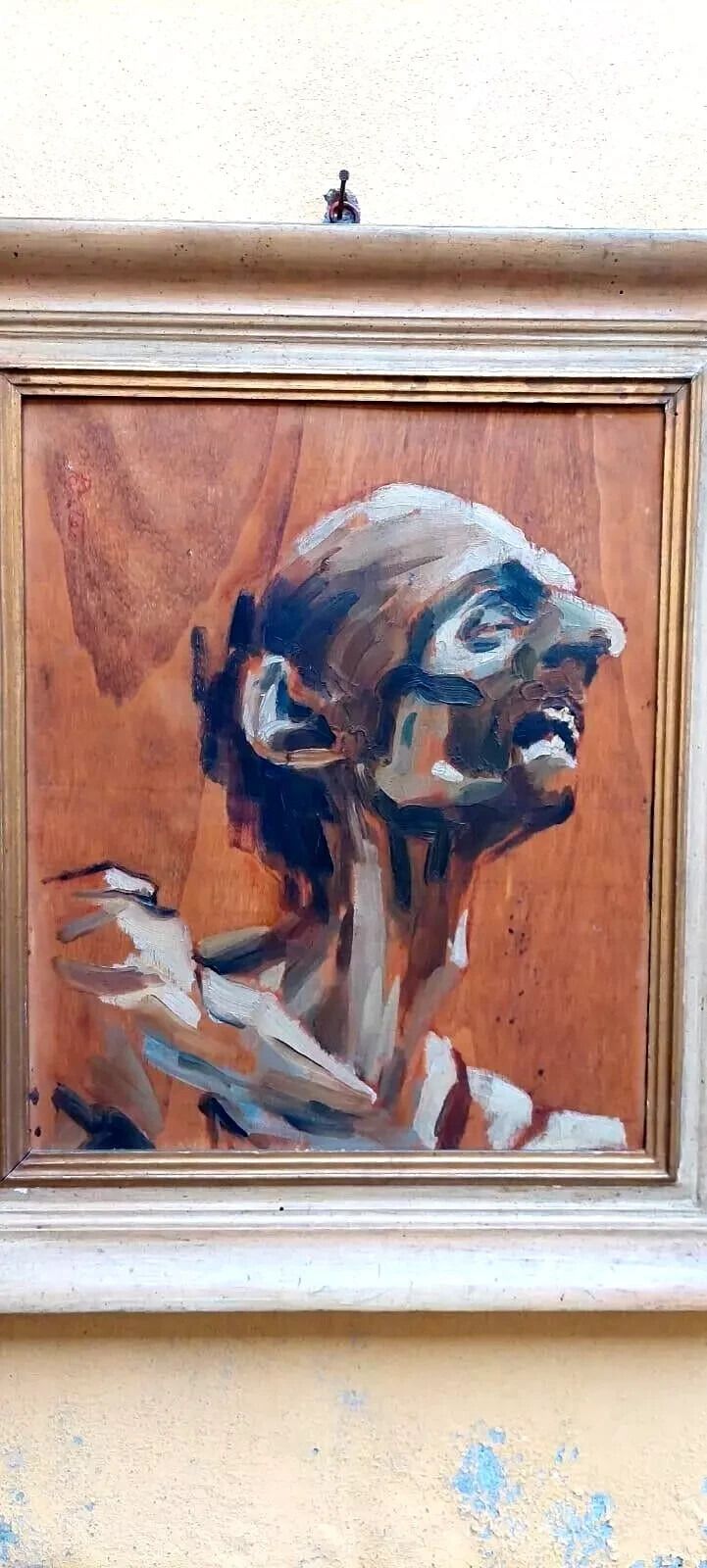 Portrait Painting "War Memory" Auschwitz Panteo Roberto (Milan 1915 ?) photo furniture