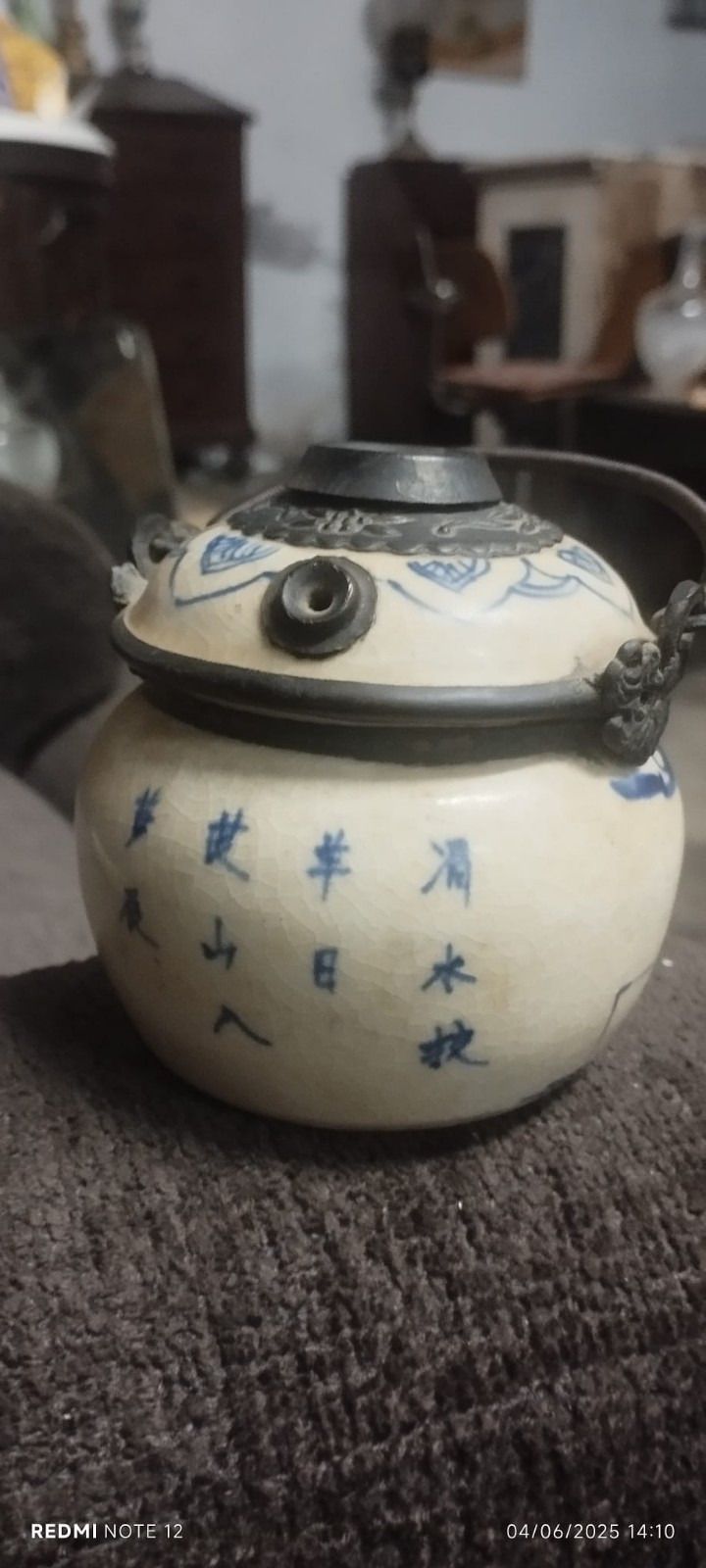 Ceramic Vase Blue Paintings Asia China Antique Porcelain 19th Century Opium Pipe photo buy