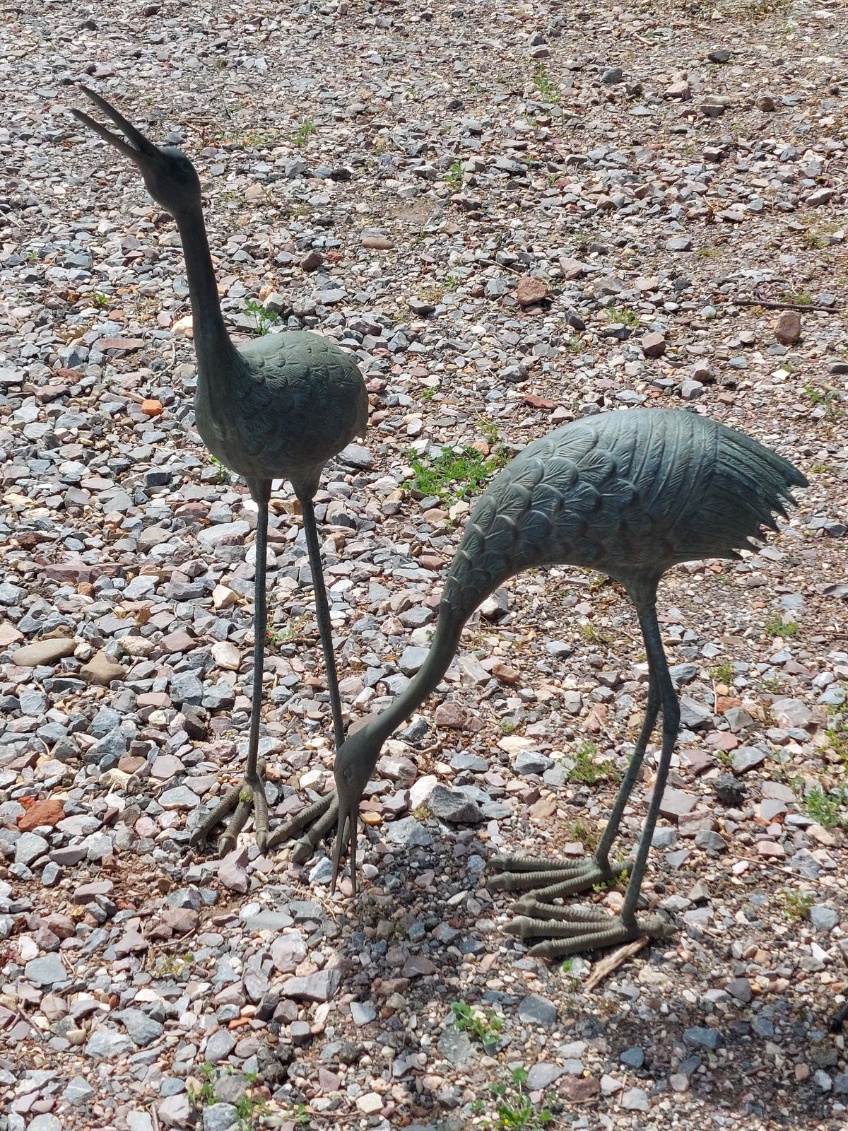 Vintage Pair Of Large Life Sized Weathered Bronze Cranes photo buy