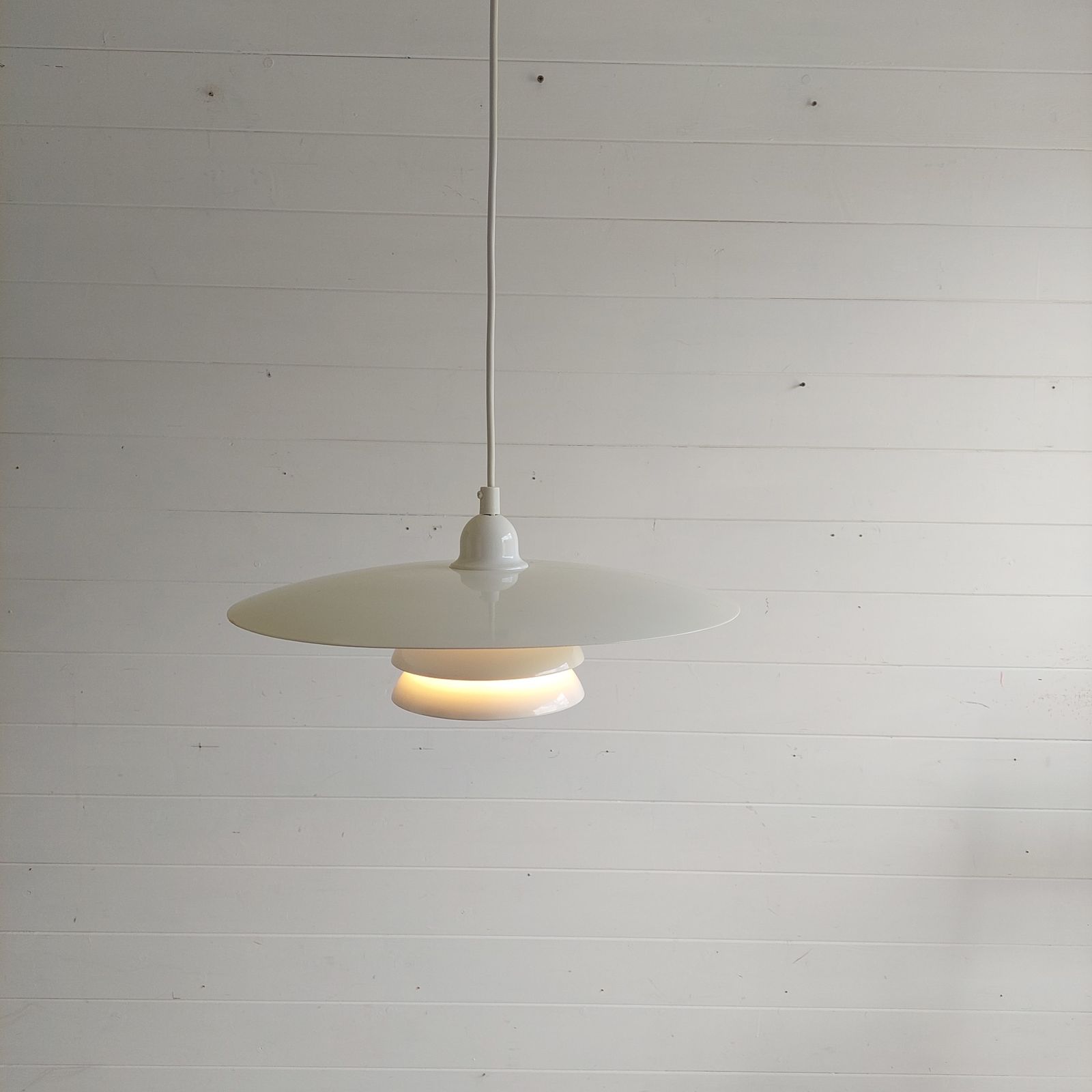 Mid Century  Ikea 'Vinter' Pendant Lamp Vintage Metal Triple Ring Ceiling Light Louis Poulsen Style 90s photo vintage