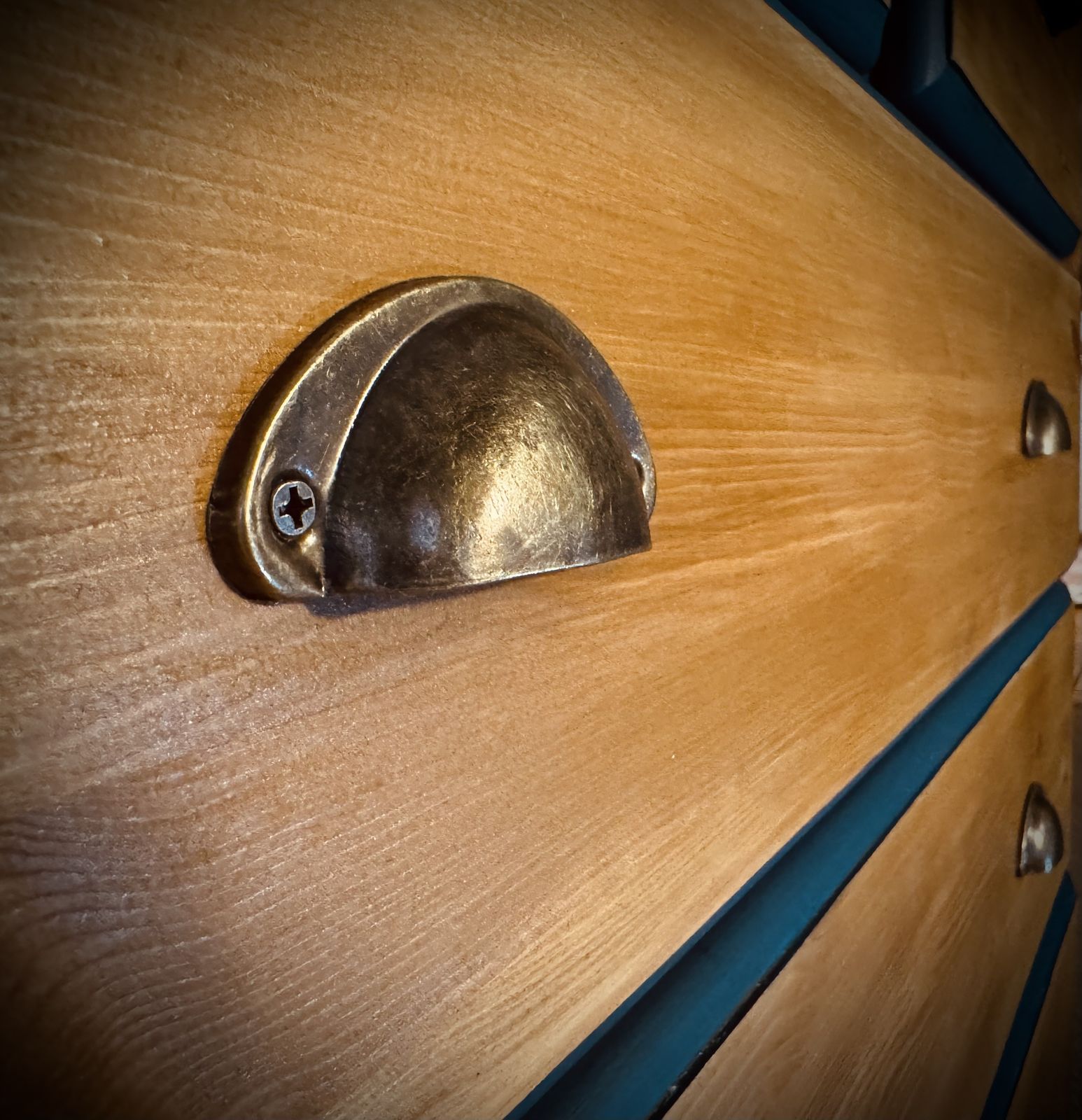Beautiful Restored Blue Chest Of Drawers With Wood Accents. photo for sale