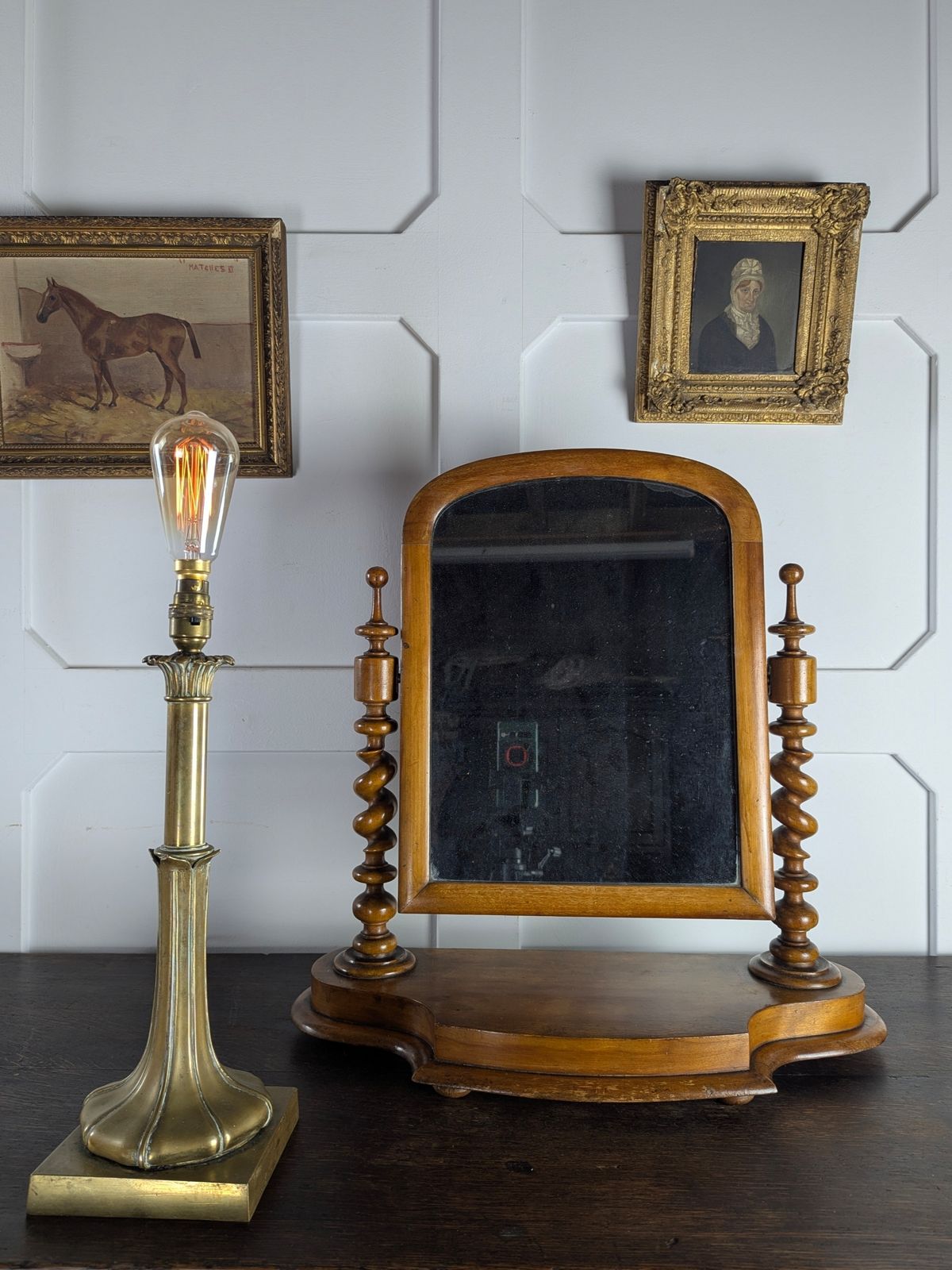 Victorian Satinwood Barley Twist Toilet Mirror With Mercury Glass Plate